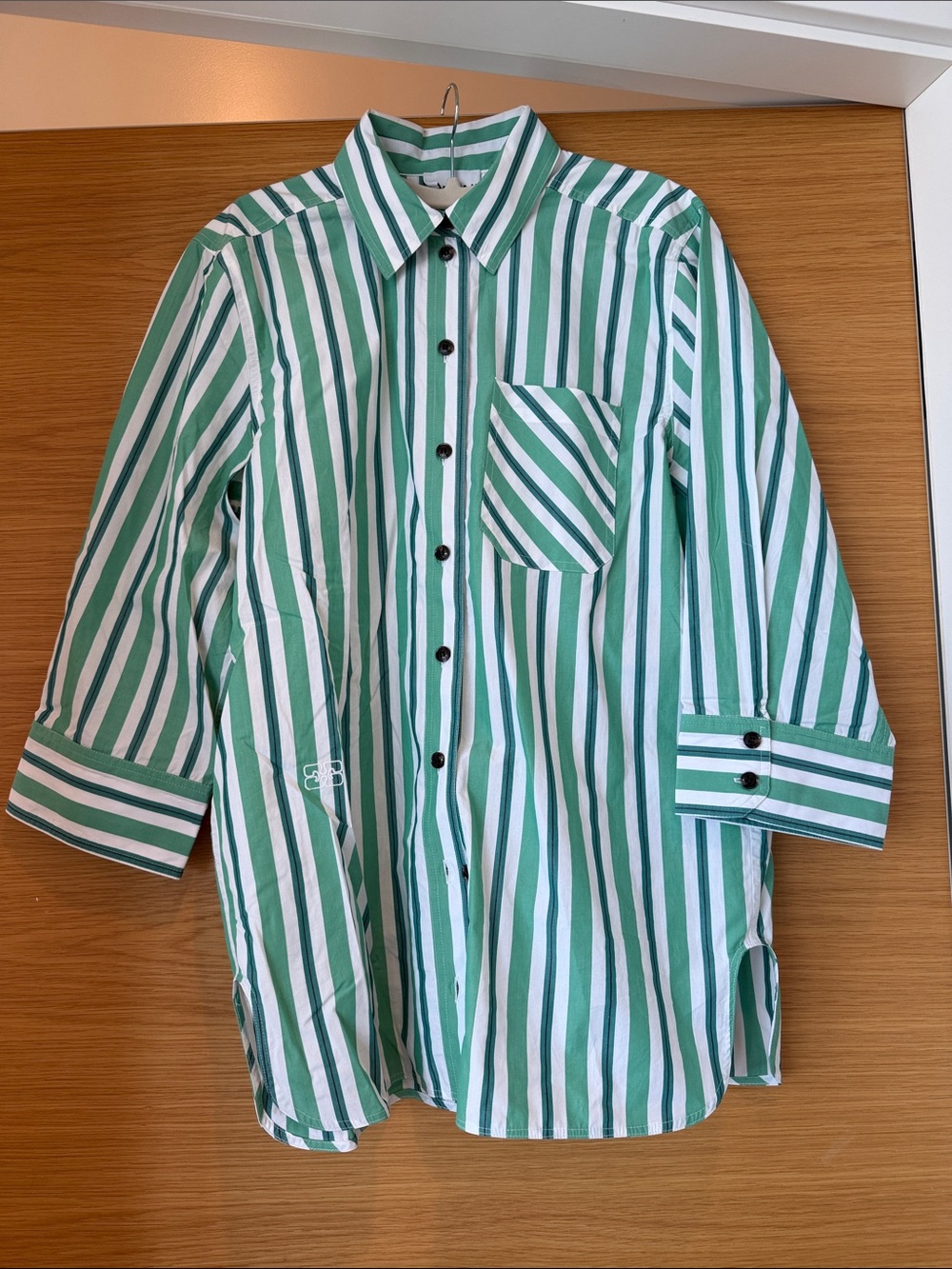 Ganni Green and White Striped Button-Down Shirt